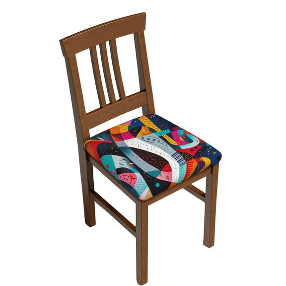 Qokaie Abstract Jazz Instrumental Print Square Chair Seat Covers with Elastic Ties, Universal Couch Protector Seat Cushion Slipcovers for Dining Room Kitchen Office-Two Pieces