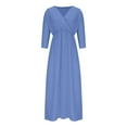 thumbnail image 6 of QingYiHua Maxi Summer Dresses for Women Casual 3/4 Sleeve Waist Split V Neck Plus Size Dresses Beach Vacation Long Dress with Pockets,Light Blue, 6 of 8