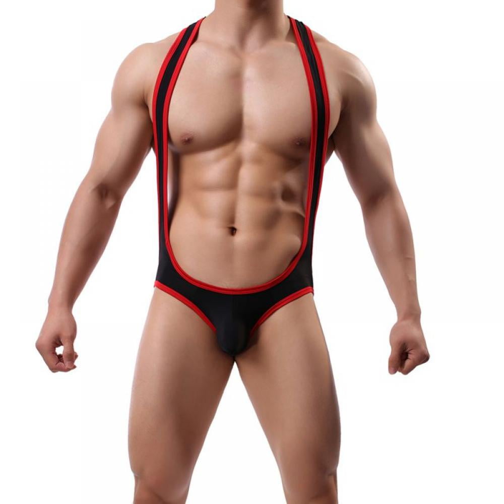 Men's Ice Silk Leotard - Stretchy Nylon Bodysuit For Gymnastics & Swimming | Glossy Short Sleeve Sport Wear