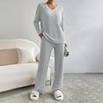 thumbnail image 3 of yunLCZ Womens Nightgowns Women's 2024 Fashion Casual Straight Leg Pants Loose V Neck Knit Set Nightshirt, 3 of 3