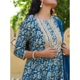 thumbnail image 4 of Janasya Women's Teal Cotton Foil Floral Printed Pant Set with Scarf, 4 of 5