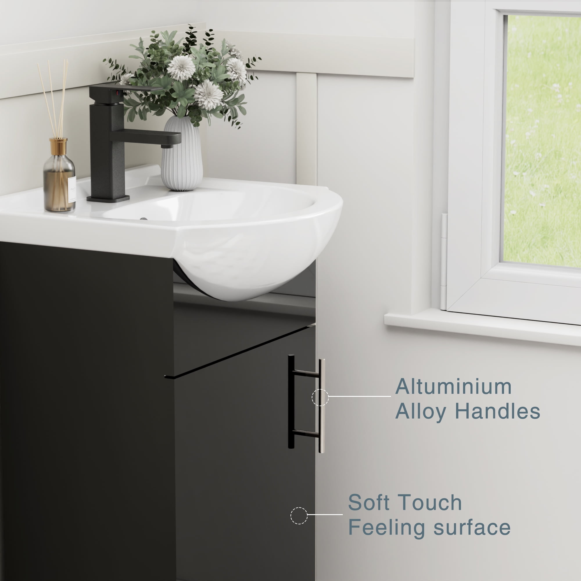 Eclife 18" Freestanding Single Bathroom Vanity with Euro Ceramic Sink and Faucet
