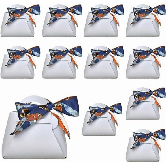 12 Pack PU Party Favor Boxes Light Blue Reusable Gift Bags with Handle Ribbon Mini Treat Candy Wrapping Handbags for Wedding Baptism Birthday Party Decoration Supplies