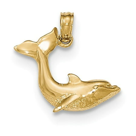 14K Yellow Gold Polished & Textured Dolphin Pendant