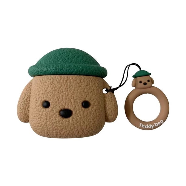 Funda protectora de silicona suave con gorro de perro de dibujos animados verde para AirPods Pro de 1.ª y 2.ª generación de Apple (auriculares Bluetooth).