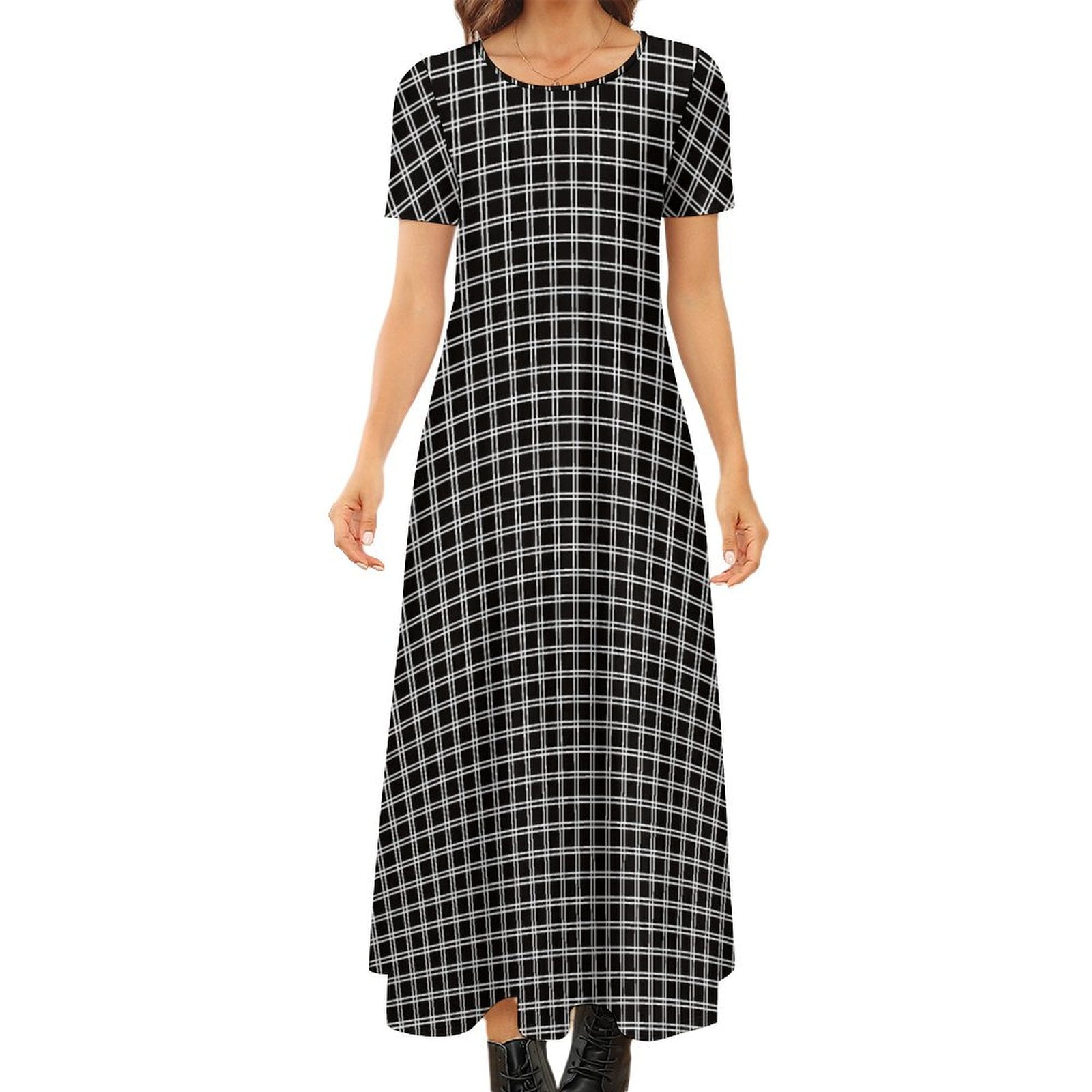 black and white plaid maxi dress No Compromise Long Sleeve Checkered Print Mesh Maxi Dress L