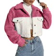 thumbnail image 2 of Cropped Jacket Women Long Sleeve Button Down Collared Color Block Casual Fuzzy Jackets Winter Coats Cardigan Outerwear, 2 of 7