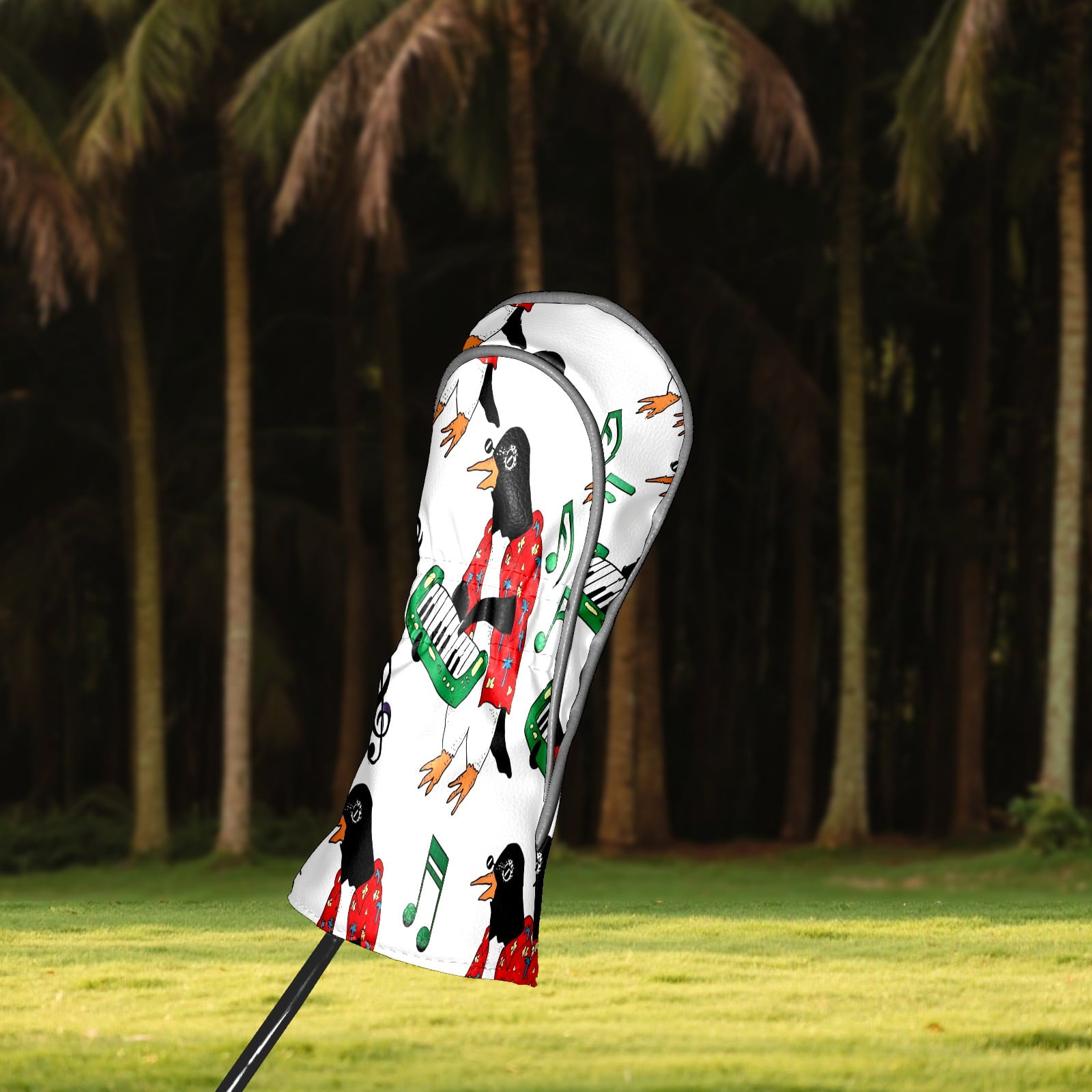 Golf Club Head Covers - Fun Penguin Red Design, Premium PU Leather Driver Hybrid Headcovers with Velvet Lining, Waterproof Golf Gifts for Men Women