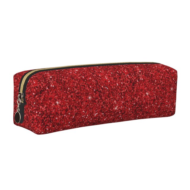 Easygdp Red Glitter para Estuche de Lápices de Cuero, Estuche de Papelería de Cuero, Estuche de Gran Capacidad con Cremallera