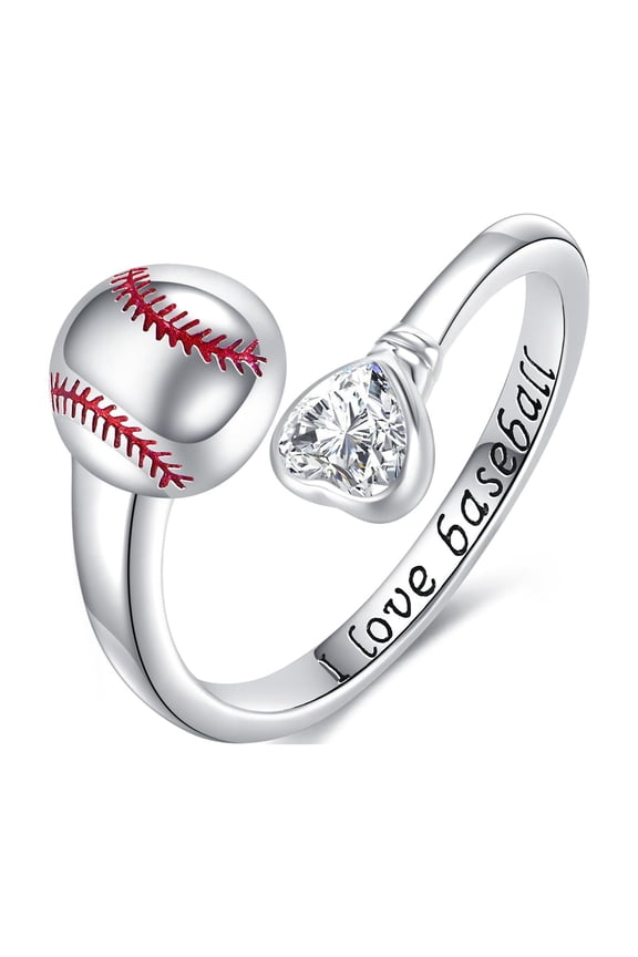 Baseball Rings Sterling Silver Adjustable Size 7 Baseball Heart Jewelry Women's Sport Gifts