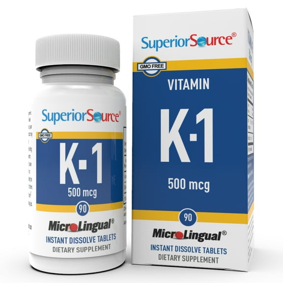 Superior Source Vitamin K1 500 mcg - Bone Strength & Health Support Supplement - Vitamin K Supplement Aids Blood Health & Calcium Absorption - 90 Sublingual Dissolving Tablets