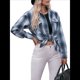 thumbnail image 1 of Camisa de Franela A Cuadros con Botones para Mujer, Chaqueta de Larga y Corta, Talla Grande. Azul XL, 1 of 10