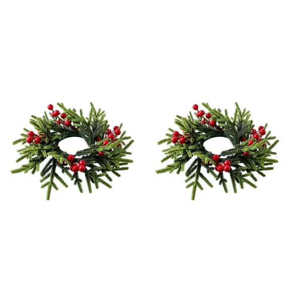Christmas Wreath with Red Berries,Soft Rubber Material Holiday Ornament for Xmas Decor,Farmhouse Winter Decorations,Christmas Wreaths for Front Door,Candle Rings Wreaths Artificial Branches Red Berry