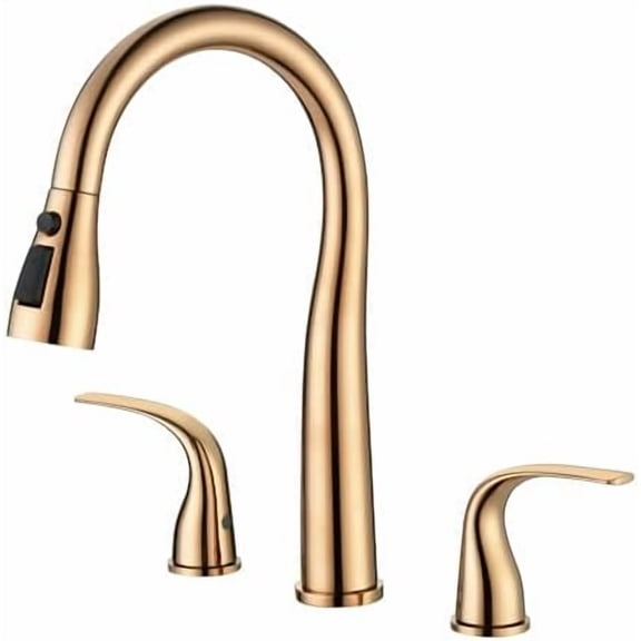 Kitchen Faucet, 2 Handles Kitchen Sink Faucet, 3 Holes Sink Faucet, Pull Down Kitchen Faucets, Bar Kitchen Faucet, Copper Rose Gold, Stainless Steel, RB1072$$Tools & Hardware Other