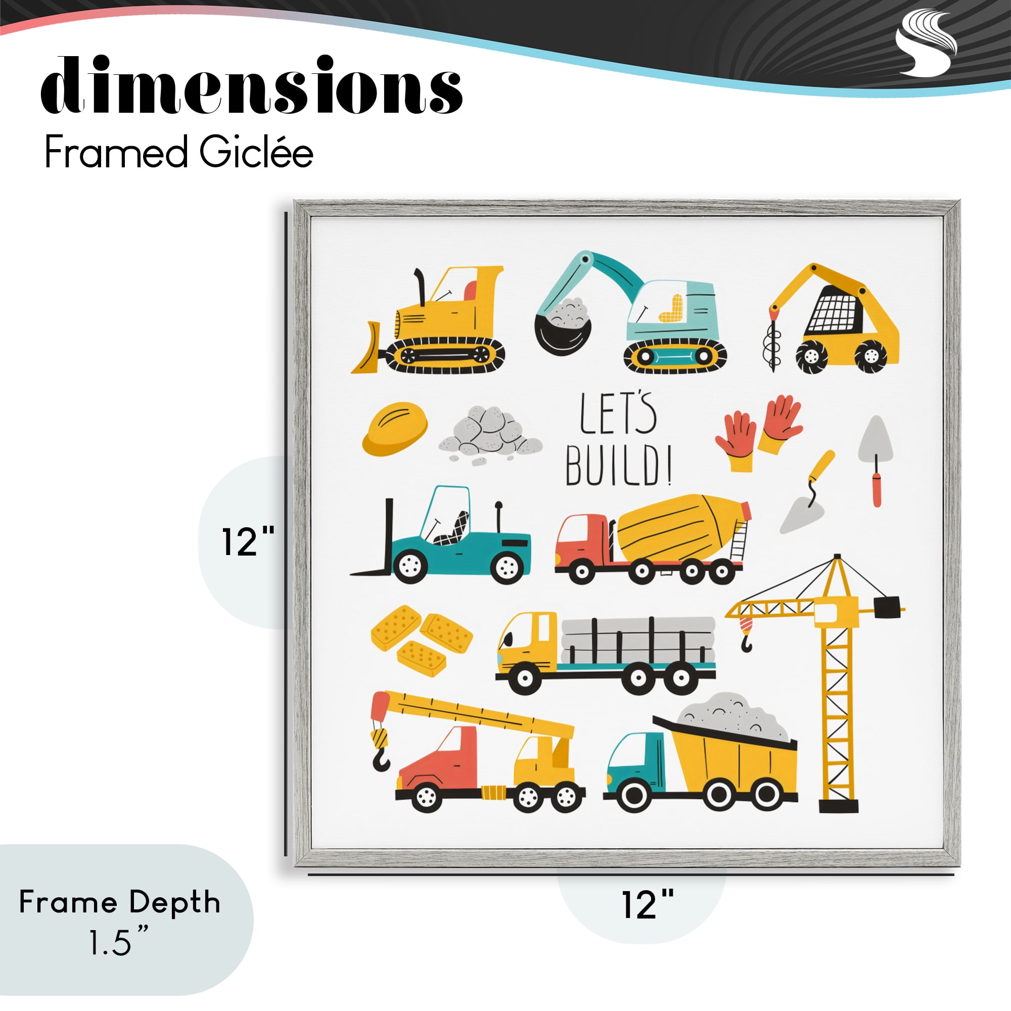 Stupell Industries Let's Build Various Construction Trucks Gray Framed Giclee Art, design by Creative Studio