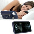 thumbnail image 4 of for iPhone 12 Case Wallet with Strap for Women - Crossbody Lanyard, Zipper Pocket, Credit Card Holder, Ring Stand - RFID Blocking Phone Wallet Case for iPhone 12 (6.1 inch,Dark Blue), 4 of 18