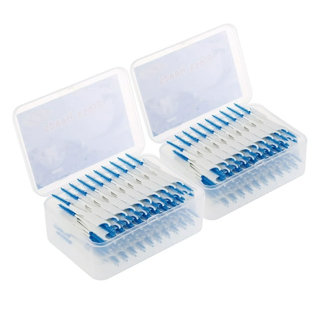 yeacher Brosses Interdentaires en Silicone Souple à Double Extrémité en Spirale, Lot de 400 en Bleu et Vert, Boîte de Rangement Compacte Incluse