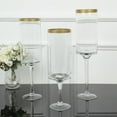 thumbnail image 2 of Efavormart Set Of 3 | Clear Gold Rimmed Long Stem Glass Hurricane Candle Holders, Cylindrical Pedestal Flower Vases - 16", 18", 20", 2 of 6