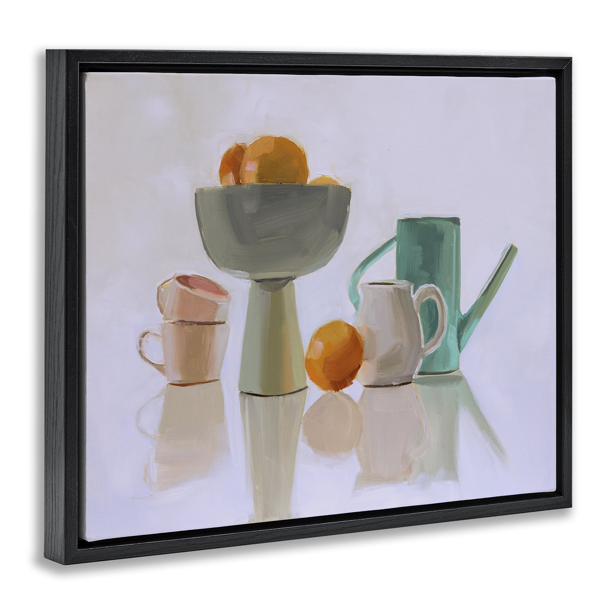 Stupell Industries Reflective Pottery Still Life Food & Beverage Painting Black Floater Framed Canvas Art Print Wall Art, 21 x 17