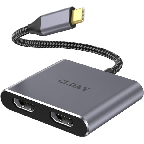 Adaptateur USB C vers double HDMI, convertisseur CLDAY USB Type C vers 2  HDMI, compatible Thunderbolt 3 double moniteur HDMI 