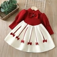 thumbnail image 3 of Godderr Baby Newborn Sweet Bow Tie Dress for Kids Toddler Girls Princess Dress for 9M-8Y Long Sleeve Crewneck Lantern Sleeve Casual Autumn Winter Little Fragrant Style Girls Sweater Knitted Dress, 3 of 5