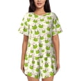 thumbnail image 1 of Fotbe Green Frog Conjunto de Pijama Estampado para Mujer, 2 Piezas, Ropa de Dormir con Camiseta de Manga Corta y Shorts Suaves-Small, 1 of 6