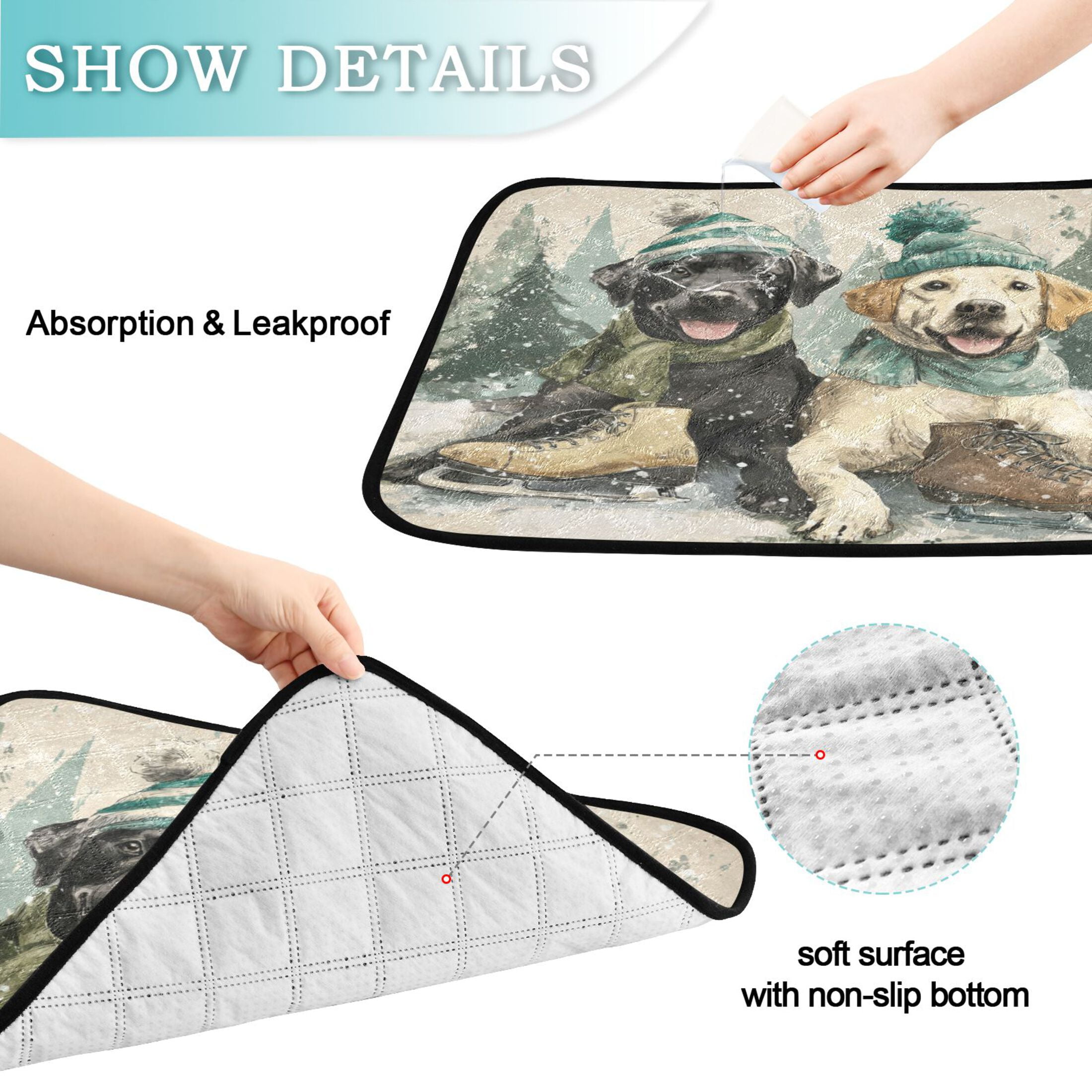 Qxltty Snow Labrador Cat litter Pads Pet Set of 3 Diaper Mats Center Anti-leakage Layer Absorbent Soft and Comfortable