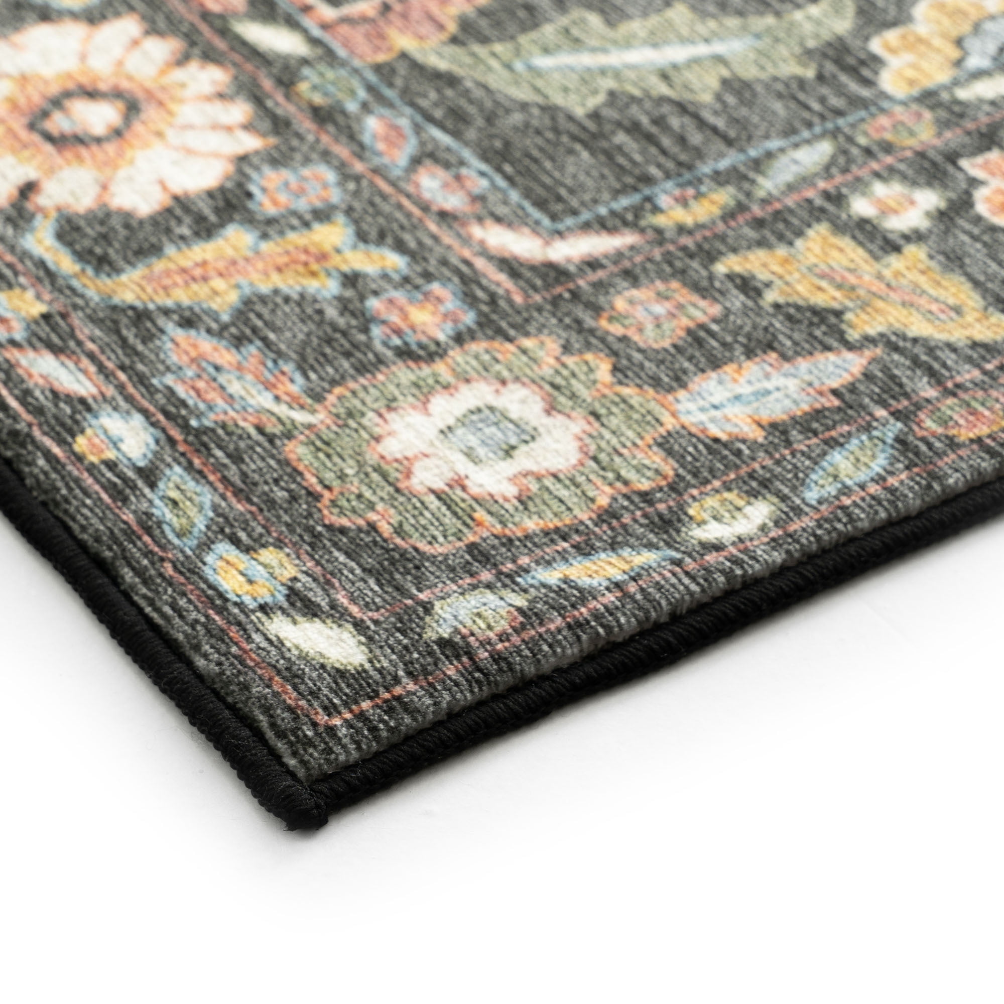 Smart Wash Aura Traditional Oriental Black and Gold Polyester Indoor Machine Washable Area Rug, 5'x7' Rectangle