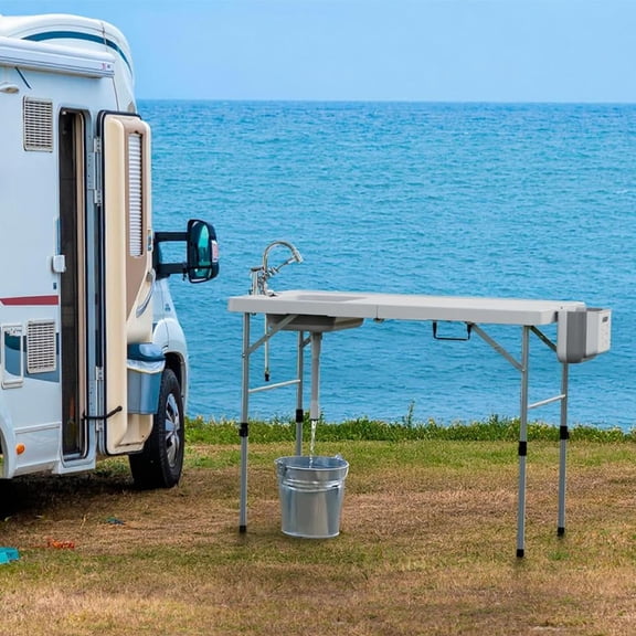 Gaderth Fish Cleaning Table With Sink,Folding Camping Table & Fish Cleaning Station, Fish Table Camping Sink With Drainage Hose & Sprayer For Outdoor Picnic, Beach, Dock & Patio Use
