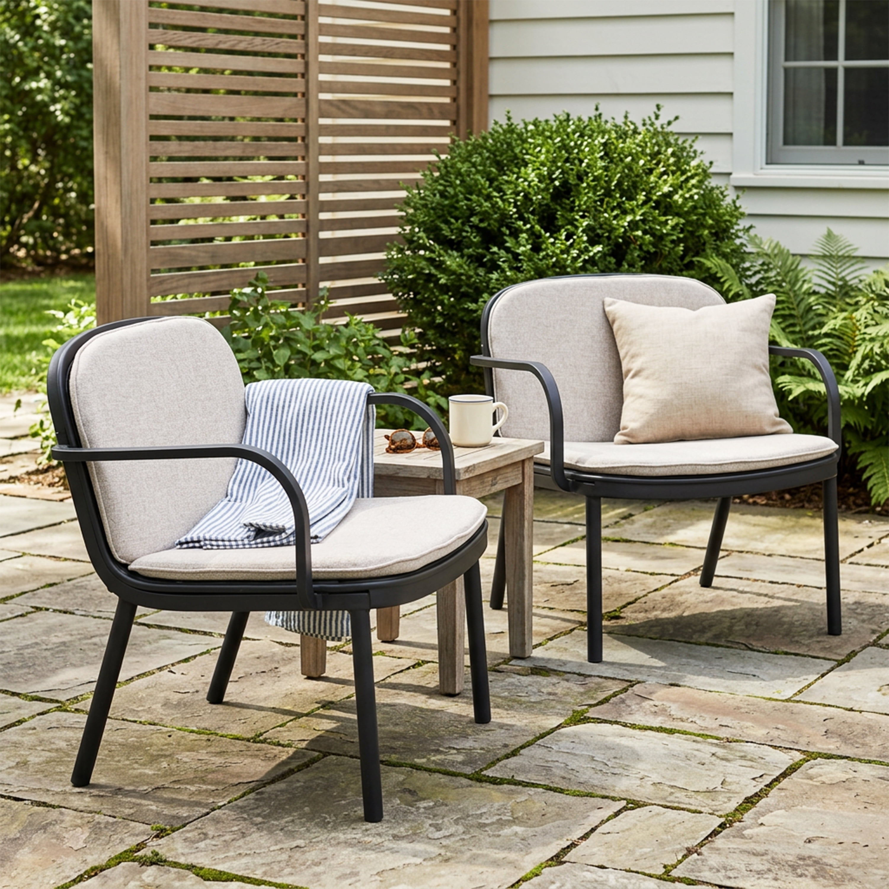 Outdoor Patio Cushioned Chairs Set of 2,All-Weather Club Chair Deep Seat Lounge Armchairs for Garden,Backyard,Black