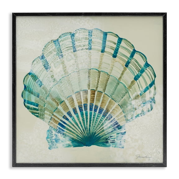 Stupell Industries Coastal Muted Blue Clam Shell Black Framed Giclee Art, 12 x 12, by Liz Jardine