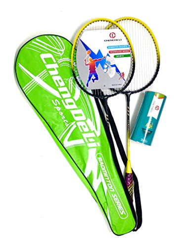 TJ Global Badminton Racquet Set, Pair of 2 Rackets with 3 Shuttlecocks and Carrying Bag Included, for Professional & Beginner Players, Lightweight Carbon Fiber (Green)