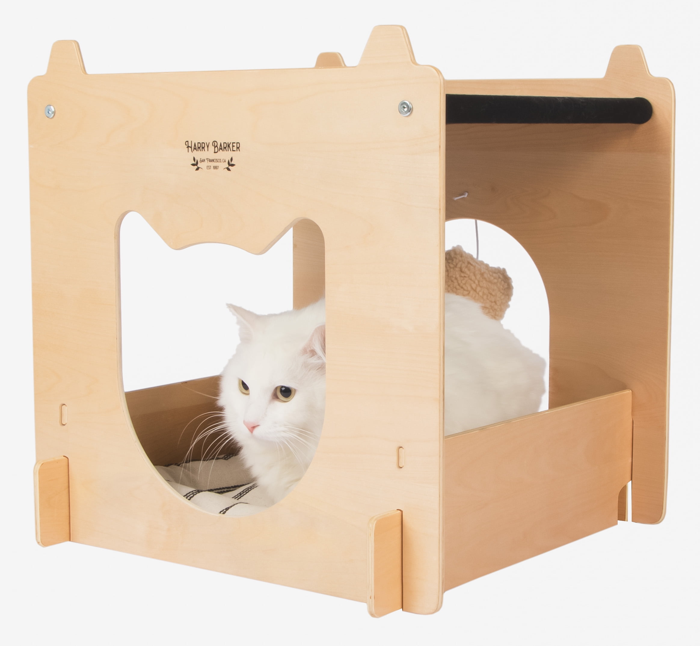 Harry Barker Modular Wood Hammock, Stackable Cat Cube, Brown