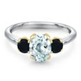 thumbnail image 3 of Gem Stone King 925 Silver and 10K Yellow Gold Sky Blue Aquamarine and Black Onyx Engagement Ring for Women | 1.64 Cttw | Oval 8X6MM | Gemstone March Birthstone | Size 6, 3 of 6