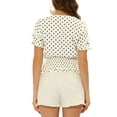 thumbnail image 3 of INSPIRE CHIC Women's Polka Dots Blouse V Neck Ruffle Short Sleeve Smocked Top Beige M, 3 of 6