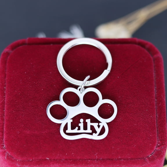 Pet Dog Custom Name Keychain Stainless Steel Footprint Pendant Keyring Memorial Accessories DIY Jewelry Gifts Key Chains