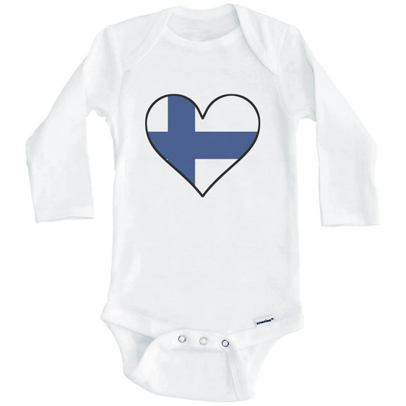 Finnish Flag Baby Bodysuit - Cute Finnish Flag Heart - Finland Baby Bodysuit (Long Sleeve), 0-3 Months White