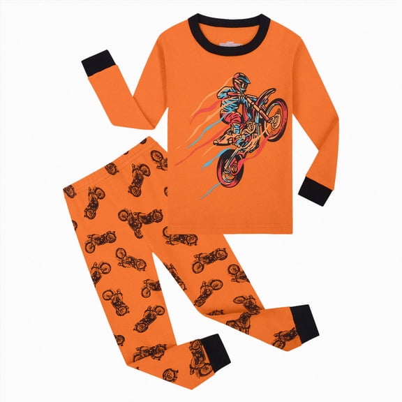 Xudanell Cotton Long Sleeve Boys Halloween Pajamas Toddler Boys Holiday Pjs Orange for Size 11-12 Years