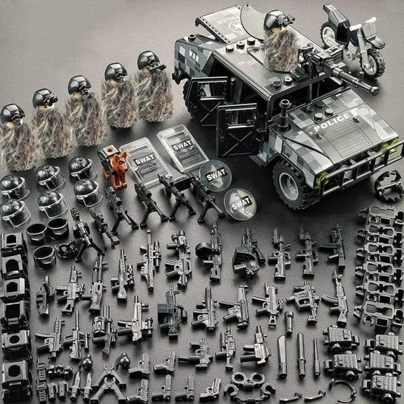 Building Block Military Vehicle Building Toy SWAT Army Car Building Kits Battle Brick, Car Model with 6 Soldier Mini Figures,Building Block Toys Gifts for Boys