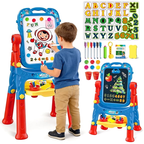 Caunedy Easel for Kids Toy , Double-Sided Chalk Board Kid, White Board, Kid Art Easel, Drawing Writing Learning Educational Toy for 2 3 4 5 6  Year Boys Girl Birthday Gifts