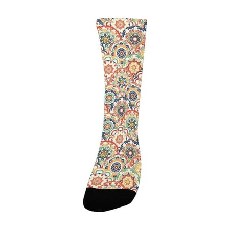 

Geometric Decor Oriental Embellished Floral Display Old Fashion Traditional Textured Craft Motif Mul Women s Custom Socks (Made In USA)