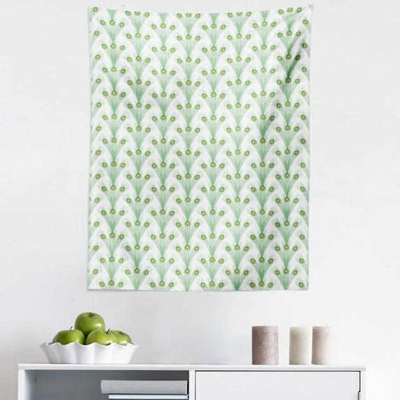 Feather Tapestry, Bohemian Pattern with Long Peacock Bird Plumes, Fabric Wall Hanging Decor for Bedroom Living Room Dorm, 5 Sizes, Shamrock Green Mustard, by Ambesonne