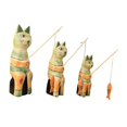 thumbnail image 4 of 3 estatuas de gato, figuras decorativas, arte coleccionable moderno, marionetas de madera Verde naranja, 4 of 9