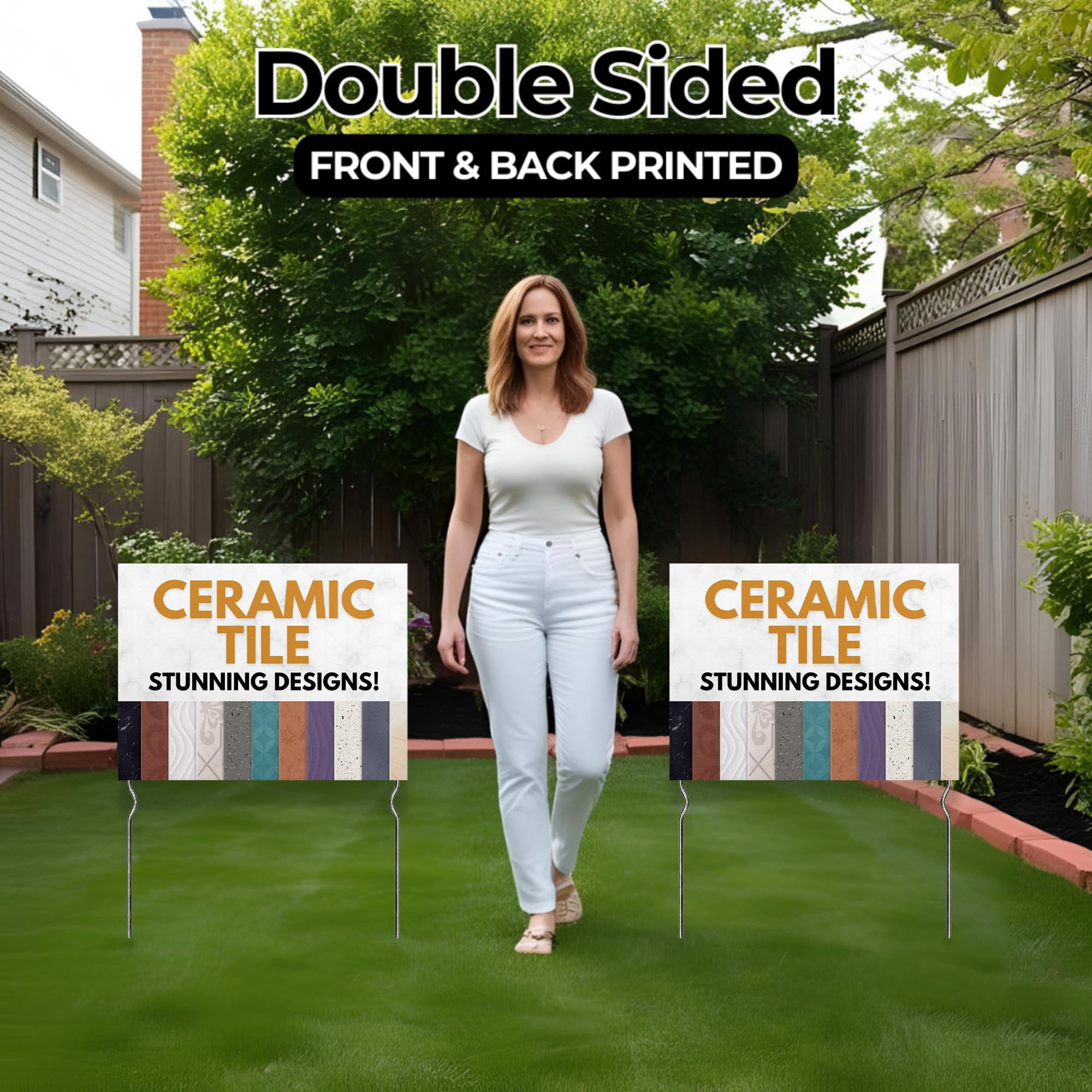 Ceramic & Tile - Stunning Designs! Yard Sign by DC | 24"x18" Double Sided Furniture Garden Sign with 13” Metal Stakes | Outdoor Signs Waterproof for Lawn, Patio, Sidewalk & House | Set of 4