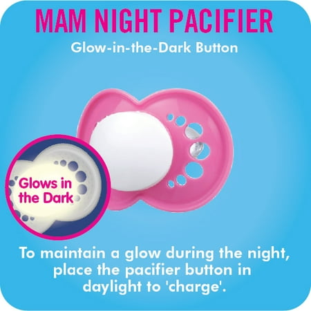 MAM Glow In the Dark Pacifiers, Baby Pacifier 6+ Months, Best Pacifier for Breastfed Babies, 'Night’ Design Collection, Unisex, 2-Count