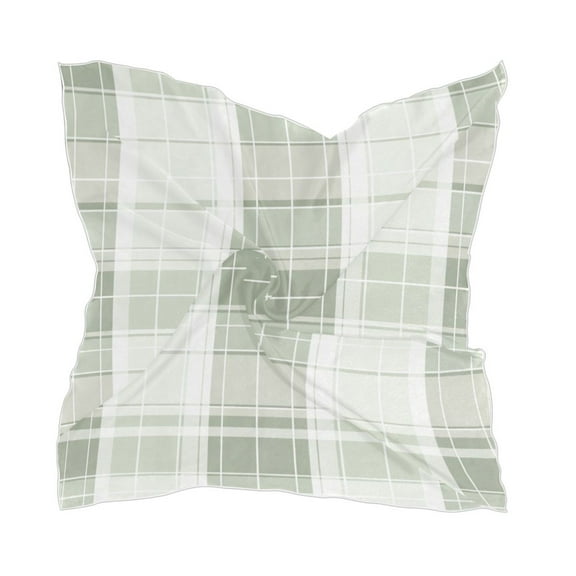 White and Green Plaid Women's Fashion Soft Scarf Square Satin Head Scarf Neck Scarf Head Hair Wraps