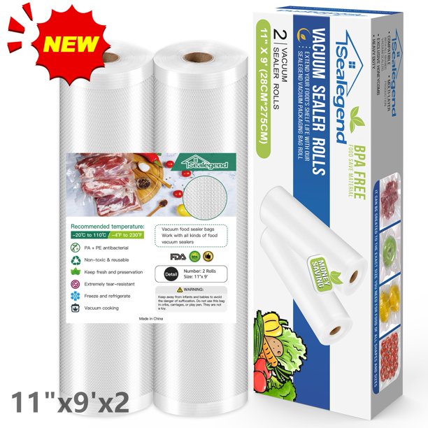 Sealegend Vacuum Sealer Bags For Food 11"x9' 2 Rolls Food Saver Bags