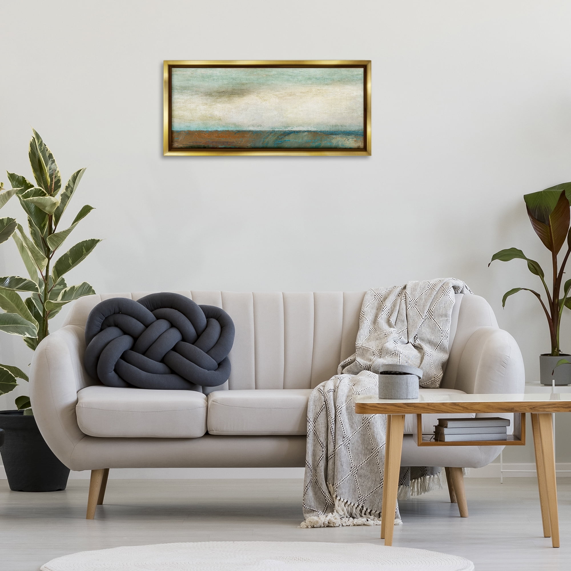 Stupell Industries Brushed Seascape View Abstract Painting Gold Floater Framed Canvas Art Print Wall Art, 31 x 14
