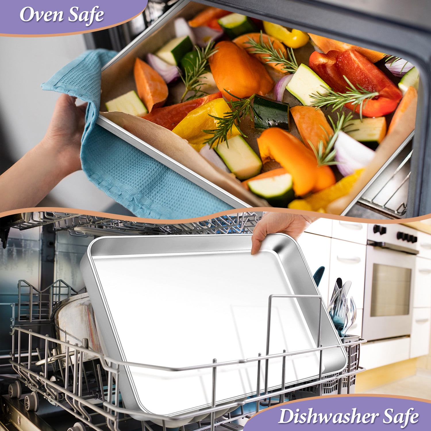 Walchoice Stainless Steel Baking Sheets, Professional Cookie Sheet Set of  2, Metal Oven Trays 