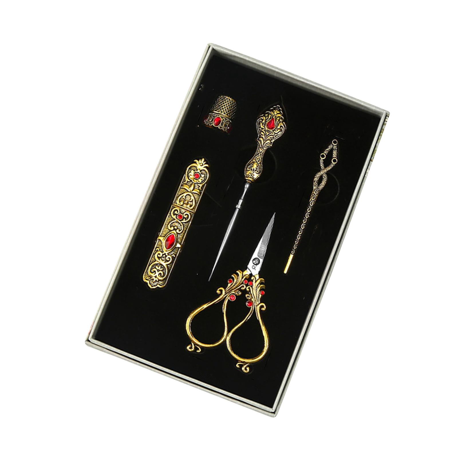 Abbraccia Embroidery Scissors Kit Complete Sewing Kit European Vintage Sewing Scissors Set Tailor Scissors for DIY Craft Knitting Gold